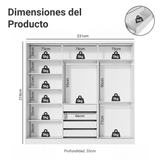 Clóset Matrimonial con Espejo Royale 3 Puertas Correderas Blanco 100% MDF
