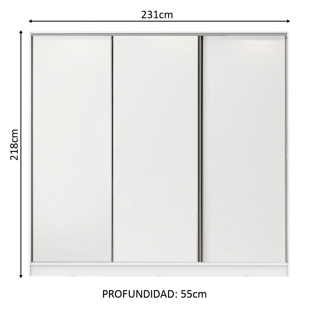 Clóset Matrimonial 231 cm 3 Puertas Corredizas 4 Cajones 100% MDF Blanco Royale Madesa