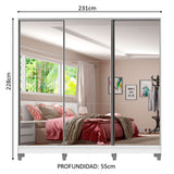 Clóset Matrimonial 100% MDF Royale 3 Puertas Correderas de Espejo con Patas Blanco