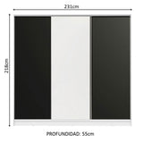 Clóset Matrimonial 100% MDF Royale 3 Puertas Corredizas Blanco/Negro/Blanco