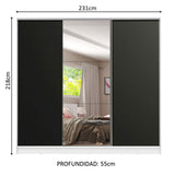 Clóset Matrimonial 100% MDF Royale 3 Puertas Corredizas con Espejo Blanco/Negro