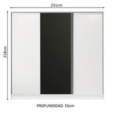 Clóset Matrimonial 100% MDF Royale 3 Puertas Corredizas Blanco/Blanco/Negro