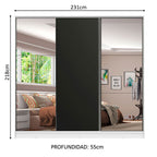 Clóset Matrimonial 231 cm 3 Puertas Corredizas Con 2 Espejos 100% MDF Blanco/Negro Royale Madesa