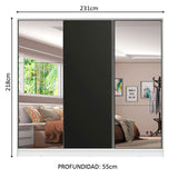 Clóset Matrimonial 100% MDF Royale 3 Puertas Corredizas con Espejos Blanco/Negro