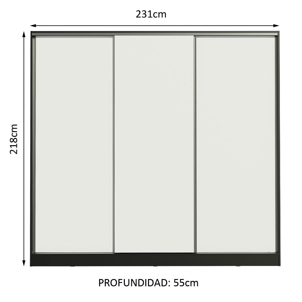 Clóset Matrimonial 100% MDF Royale 3 Puertas Corredizas Negro/Blanco