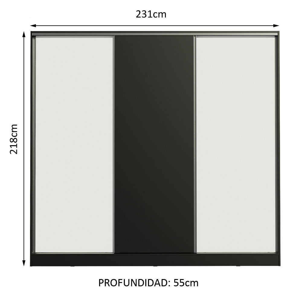 Clóset Matrimonial 100% MDF Royale 3 Puertas Corredizas Negro/Blanco/Negro