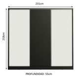 Clóset Matrimonial 100% MDF Royale 3 Puertas Corredizas Negro/Blanco/Negro