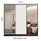 Clóset Matrimonial 231 cm 3 Puertas Corredizas Con 2 Espejos 100% MDF Negro/Blanco Royale Madesa