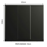 Clóset Matrimonial 100% MDF Royale 3 Puertas Corredizas Negro