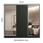 Clóset Matrimonial 231 cm 3 Puertas Corredizas Con 2 Espejos 100% MDF Negro Royale Madesa