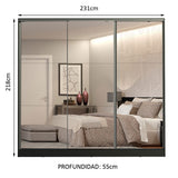 Clóset Matrimonial 100% MDF Royale 3 Puertas Corredizas de Espejo Negro