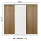 Clóset Matrimonial 231 cm 3 Puertas Corredizas 100% MDF Blanco/Marrón Royale Madesa