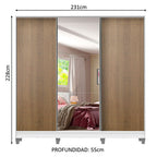 Clóset Matrimonial 231 cm 3 Puertas Corredizas Con 1 Espejo 100% MDF Blanco/Marrón Royale Madesa