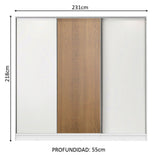 Clóset Matrimonial 100% MDF Royale 3 Puertas Correderas Blanco/Blanco/Marrón