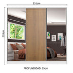 Clóset Matrimonial 231 cm 3 Puertas Corredizas Con 2 Espejos 100% MDF Blanco/Marrón Royale Madesa