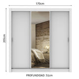 Clóset Matrimonial Lyon 3 Puertas Correderas con Espejo 2 Cajones Blanco