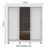 Clóset Matrimonial Lyon 3 Puertas Correderas con Espejo 2 Cajones con Patas Blanco