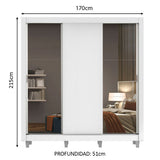 Clóset Matrimonial 3 Puertas Corredizas con Espejos con Patas Blanco Monaco