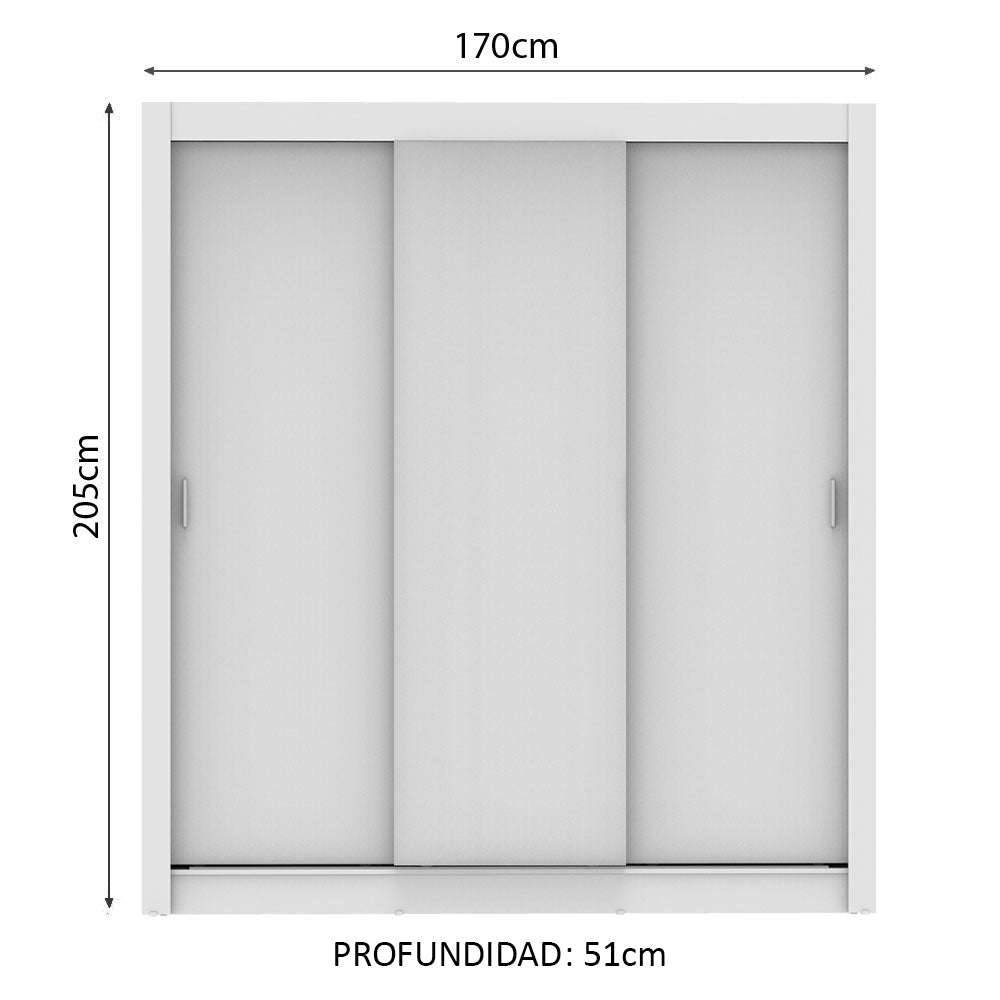 Clóset Matrimonial 170 cm 3 Puertas Corredizas 2 Cajones Blanco Lyon Madesa