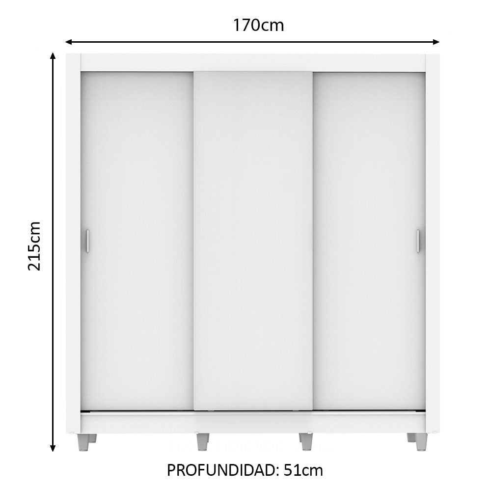 Clóset Matrimonial Lyon 3 Puertas Correderas 2 Cajones con Patas Blanco