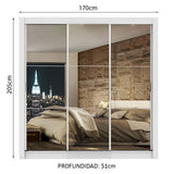 Clóset Matrimonial Lyon 3 Puertas Correderas con Espejo 2 Cajones Blanco
