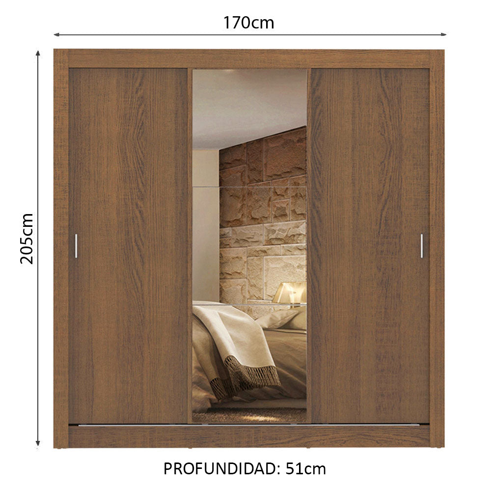 Clóset Matrimonial Lyon 3 Puertas Correderas con Espejo 2 Cajones Marrón
