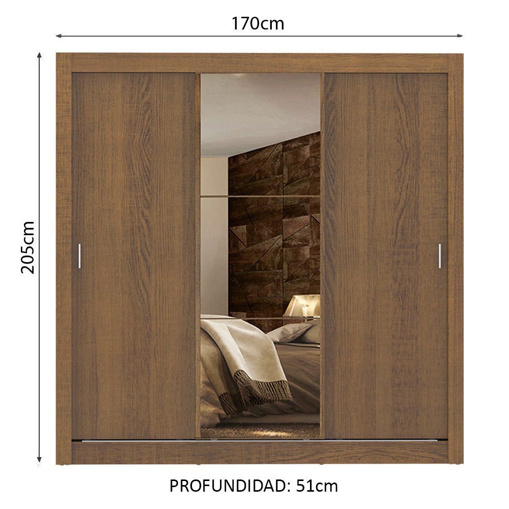 Clóset Matrimonial Lyon Plus 3 Puertas Correderas con Espejo 4 Cajones Marrón