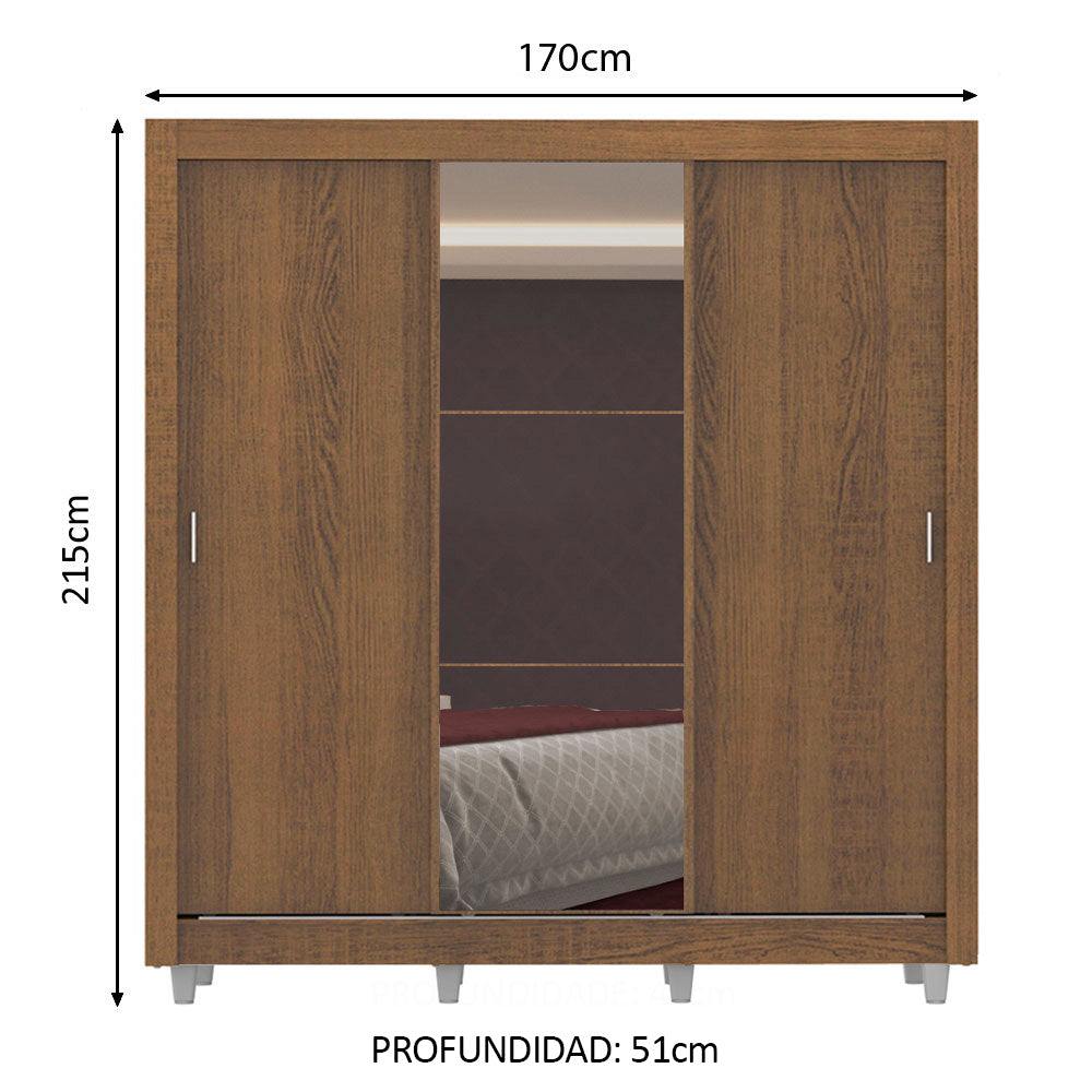 Clóset Matrimonial Lyon Plus 3 Puertas Correderas con Espejo 4 Cajones con Patas Marrón