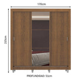 Clóset Matrimonial Lyon Plus 3 Puertas Correderas con Espejo 4 Cajones con Patas Marrón