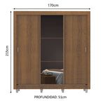 Clóset Matrimonial 170 cm 3 Puertas Corredizas Con 1 Espejo Marrón Monaco Madesa