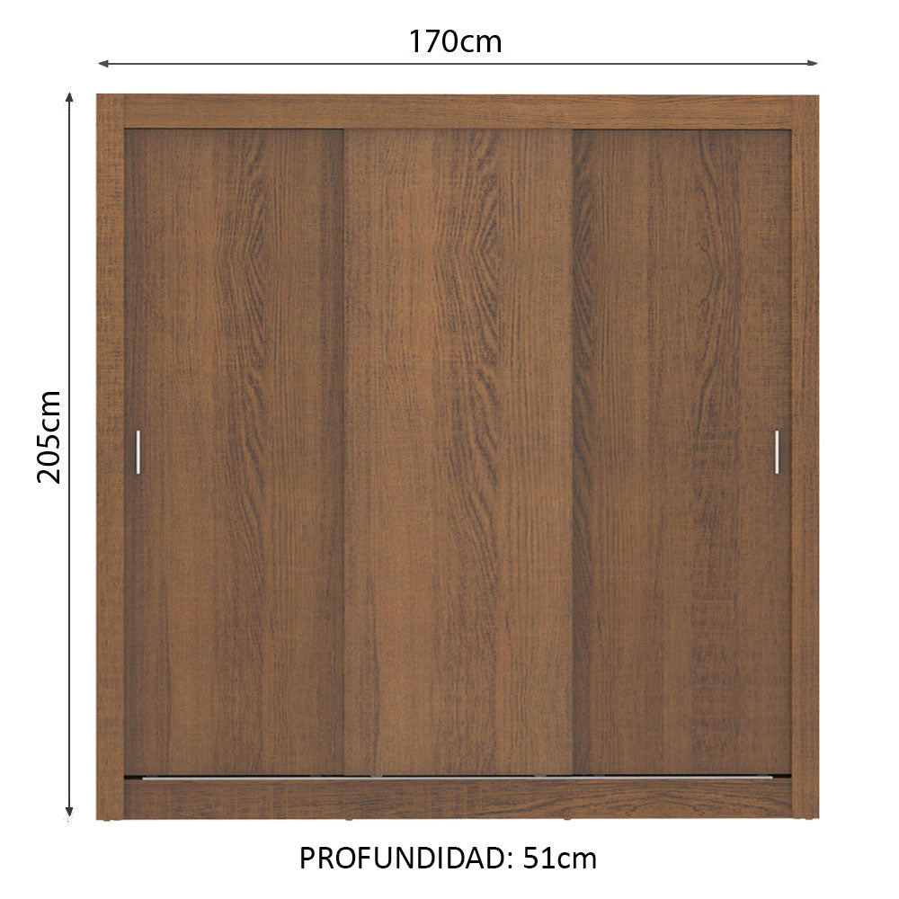 Clóset Matrimonial Lyon 3 Puertas Correderas 2 Cajones Marrón