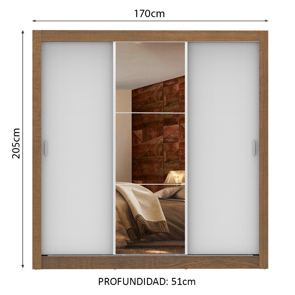 Clóset Matrimonial Lyon Plus 3 Puertas Correderas con Espejo 4 Cajones Marrón/Blanco