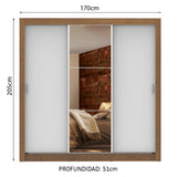 Clóset Matrimonial Lyon Plus 3 Puertas Correderas con Espejo 4 Cajones Marrón/Blanco