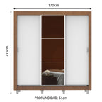 Clóset Matrimonial 170 cm 3 Puertas Corredizas Con 1 Espejo Marrón/Blanco Monaco Madesa