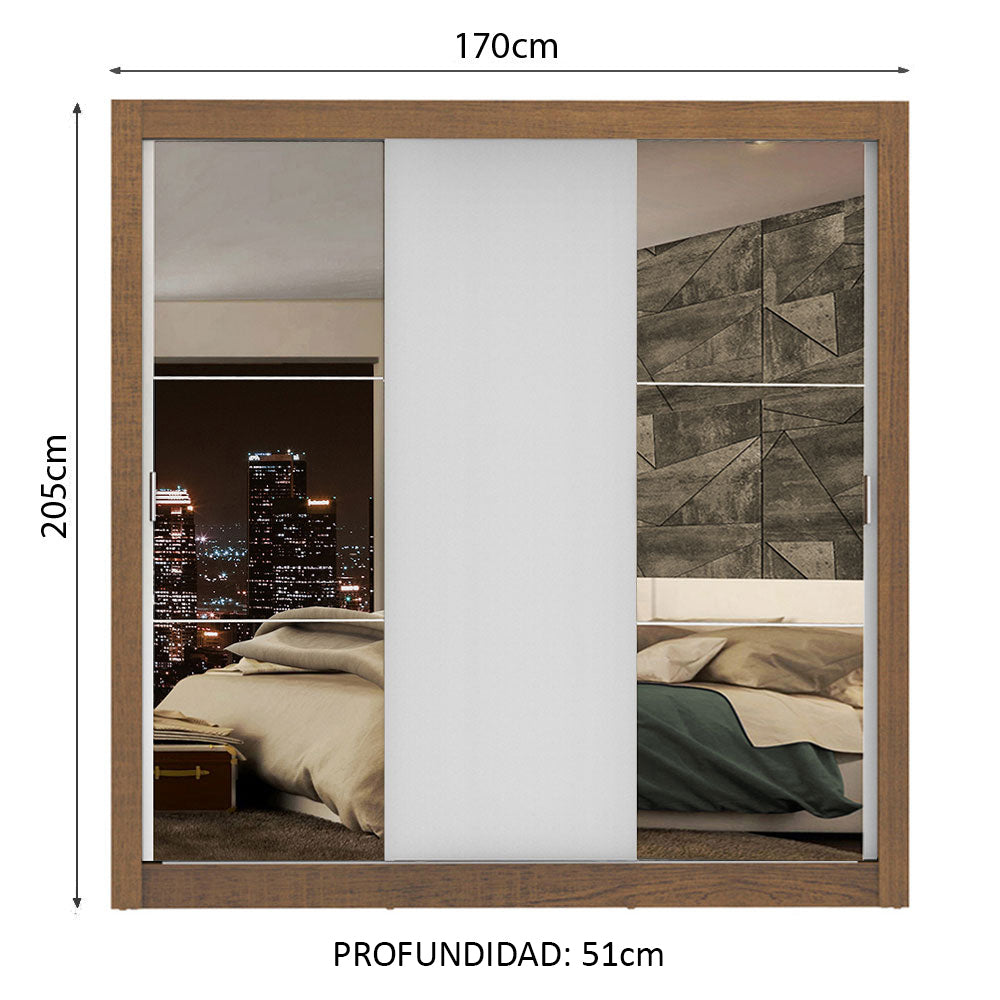 Clóset Matrimonial Lyon Plus 3 Puertas Correderas con Espejos 4 Cajones Marrón/Blanco