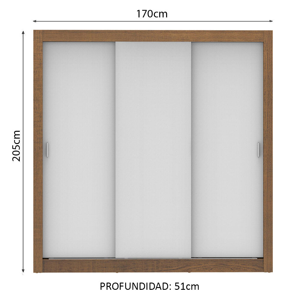 Clóset Matrimonial Lyon 3 Puertas Correderas 2 Cajones Marrón/Blanco
