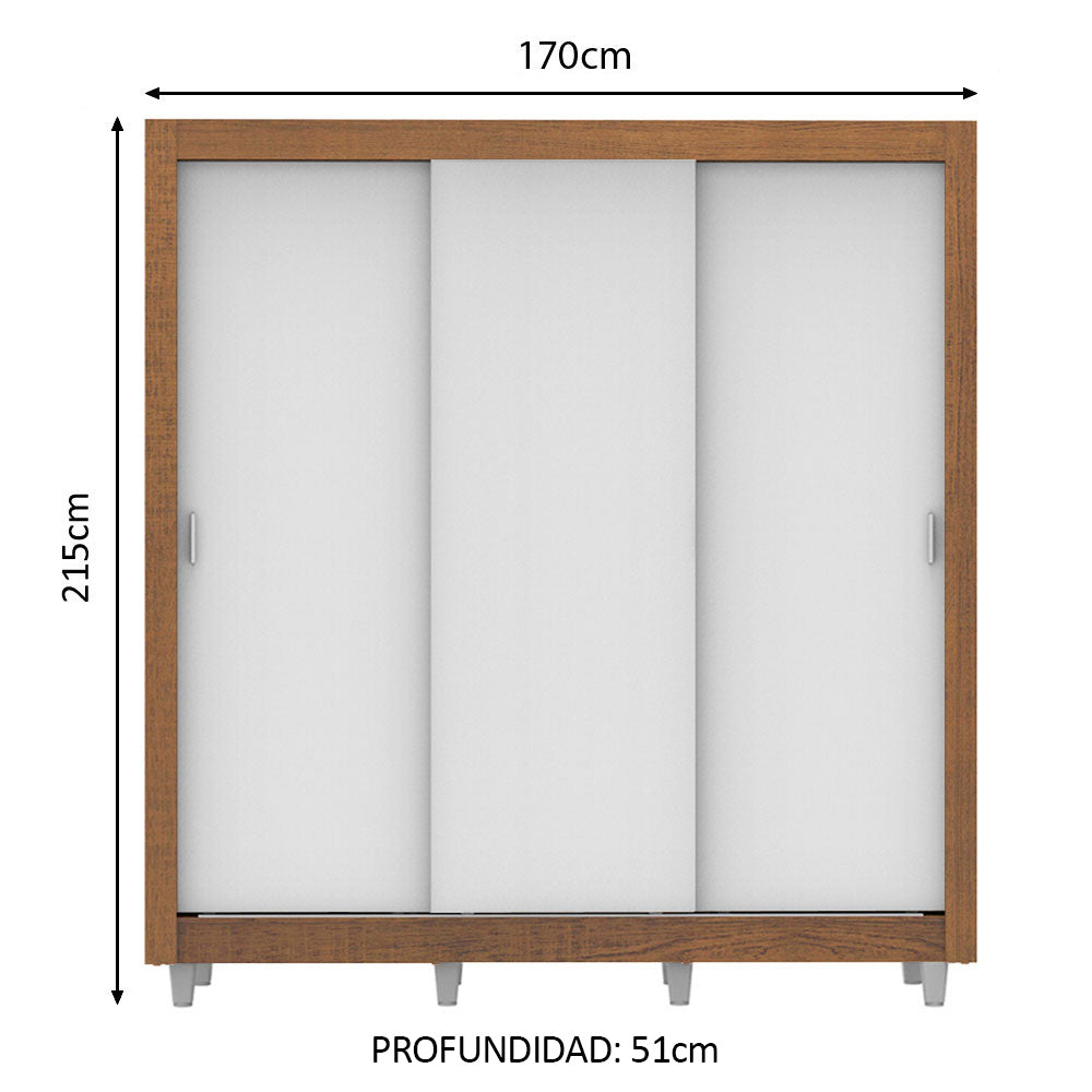 Clóset Matrimonial Lyon Plus 3 Puertas Correderas 4 Cajones con Patas Marrón/Blanco