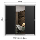 Clóset Matrimonial Lyon Plus 3 Puertas Correderas con Espejos 4 Cajones Blanco/Negro