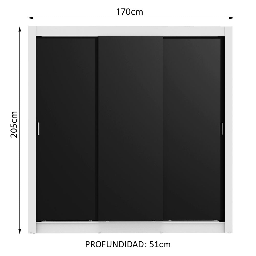 Clóset Matrimonial 3 Puertas Correderas Lyon  2 Cajones Blanco/Negro