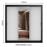 Clóset Matrimonial Monaco 3 Puertas Corredizas 1 con Espejo Negro/Blanco