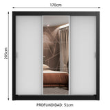Clóset Matrimonial Lyon Plus 3 Puertas Correderas con Espejo 4 Cajones Negro/Blanco