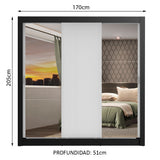 Clóset Matrimonial Lyon 3 Puertas Correderas con Espejos 2 Cajones Negro/Blanco