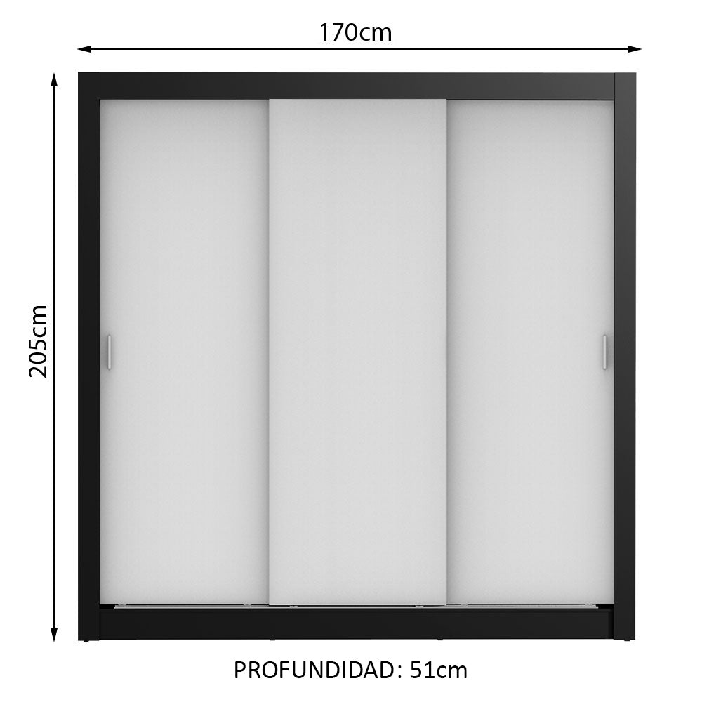 Clóset Matrimonial Lyon 3 Puertas Correderas 2 Cajones Negro/Blanco