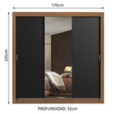 Clóset Matrimonial Monaco 3 Puertas Corredizas 1 con Espejo Marrón/Negro