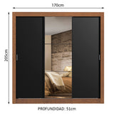 Clóset Matrimonial Lyon 3 Puertas Correderas con Espejo 2 Cajones Marrón/Negro