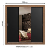 Clóset Matrimonial Lyon Plus 3 Puertas Correderas con Espejo 4 Cajones Marrón/Negro