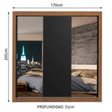Clóset Matrimonial Lyon 3 Puertas Correderas con Espejos 2 Cajones Marrón/Negro