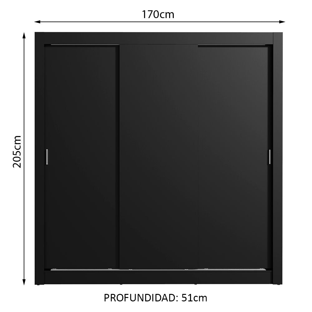 Clóset Matrimonial Lyon Plus 3 Puertas Correderas 4 Cajones Negro