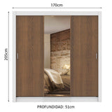Clóset Matrimonial Lyon 3 Puertas Correderas con Espejo 2 Cajones Blanco/Marrón