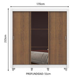 Clóset Matrimonial Lyon 3 Puertas Correderas con Espejo 2 Cajones con Patas Blanco/Marrón